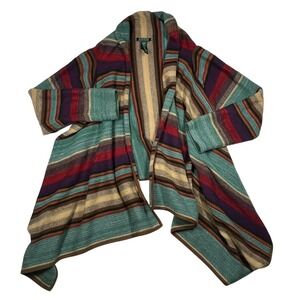 Lauren Ralph Lauren Cardigan Women One Size Multi-Color Striped Wool Linen Boho
